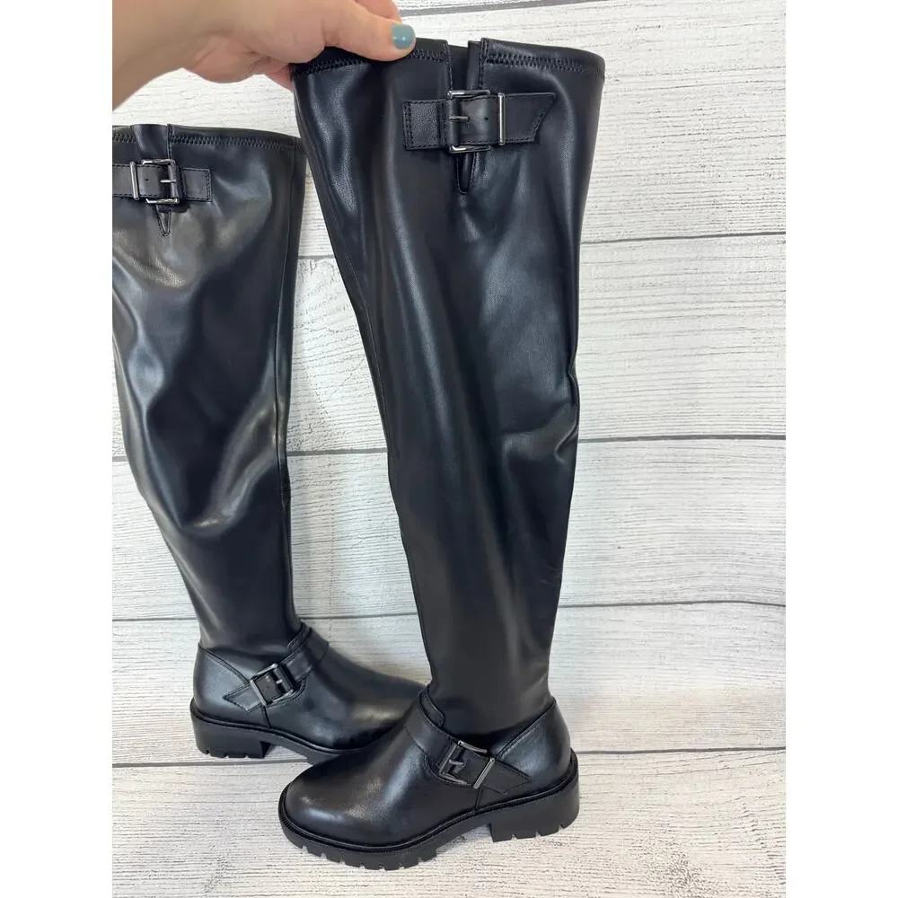 Vince Camuto Women's Black Abrila Lug Over The Knee Boots Size 7 WIDE CALF